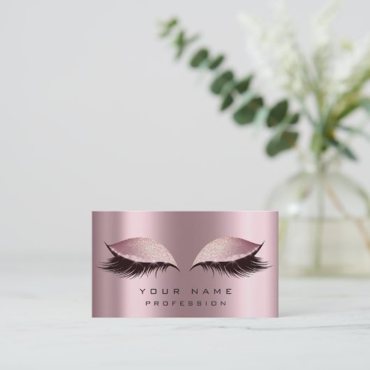 メイクアップ金ゴールドバラピンクグリッターアイラッシュ延長 名刺 (スタンド正面)