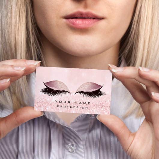 メイクアップ金ゴールド赤面ピンクグリッターアイラッシュ延長 名刺