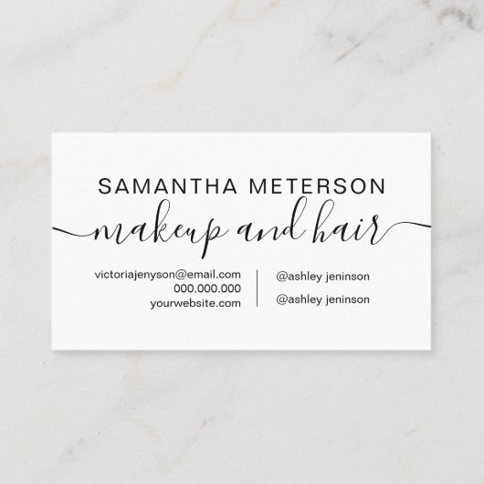 メイクアップ髪のミニマリスト黒と白のシンプル 予約カード (裏面)