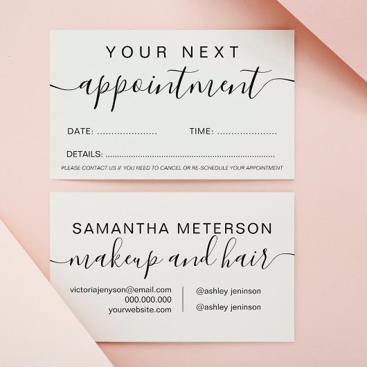 メイクアップ髪のミニマリスト黒と白のシンプル 予約カード