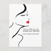 メイクアップ アイコン 女性の顔 黒白赤い口紅 ポストカード (正面)