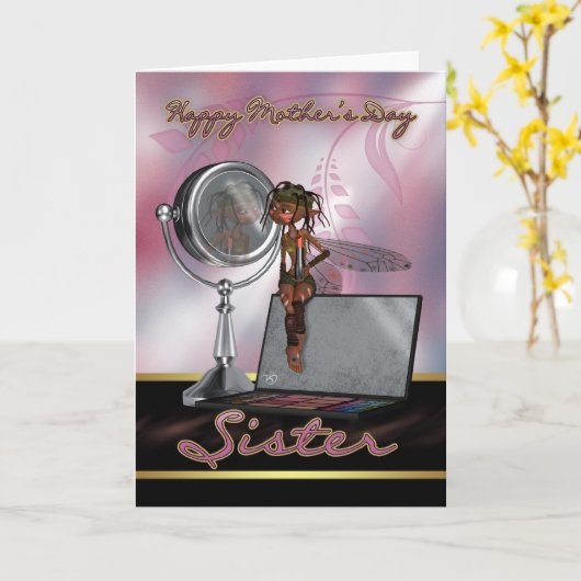 メイクアップ・フェアリー付きシスターマザーズデイカード カード (黄色い花)