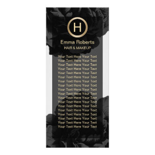 メイクアップ&ヘアモダンモノグラムブラック&金ゴールドフローラ ラックカード