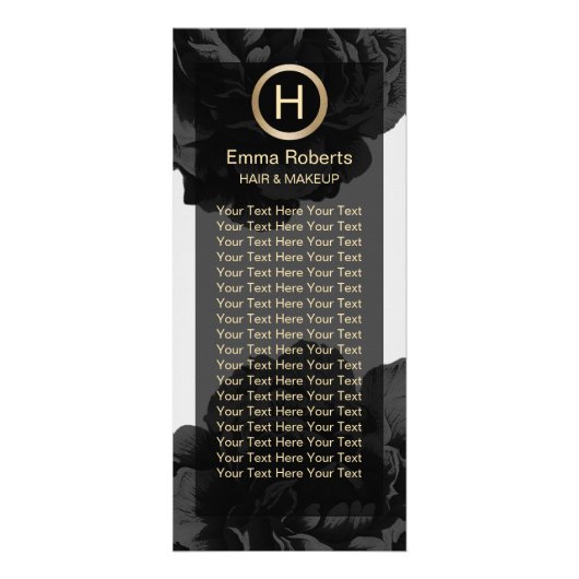 メイクアップ&ヘアモダンモノグラムブラック&金ゴールドフローラ ラックカード (正面)