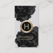 メイクアップ&ヘアモダンモノグラムブラック&金ゴールドフローラ 名刺 (正面)