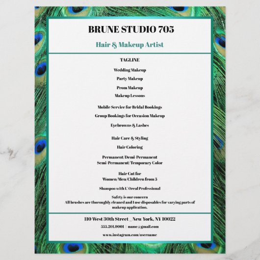 メイクアップ&ヘア用孔雀の羽サロン チラシ (正面)