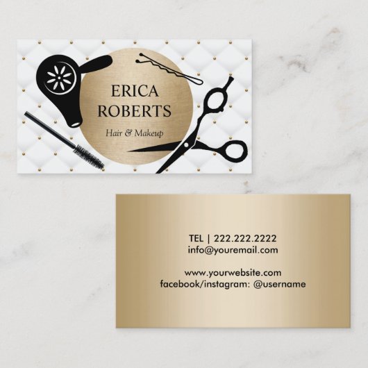 メイクアップ&ヘア美しいサロンエレガント金ゴールド円 名刺 (正面/裏面)