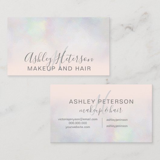 メイクアップ・モノグラム・タイポグラフィ赤面・ピンク・パール・ナクレ 名刺 (正面/裏面)