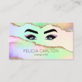 メイクアップ&ラッシュパステルレインボー&金ゴールドグリッター 名刺 (正面)