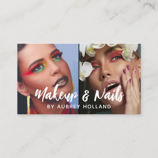 メイクアップ&爪、 ネイルホワイトスクリプト2枚 名刺 (正面)