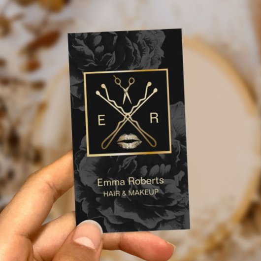 メイクアップ&美容師エレガントダークフローラ美しい 名刺