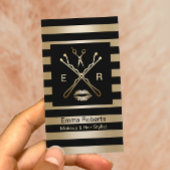 メイクアップ&美容師エレガントブラック&金ゴールドストライプ 名刺