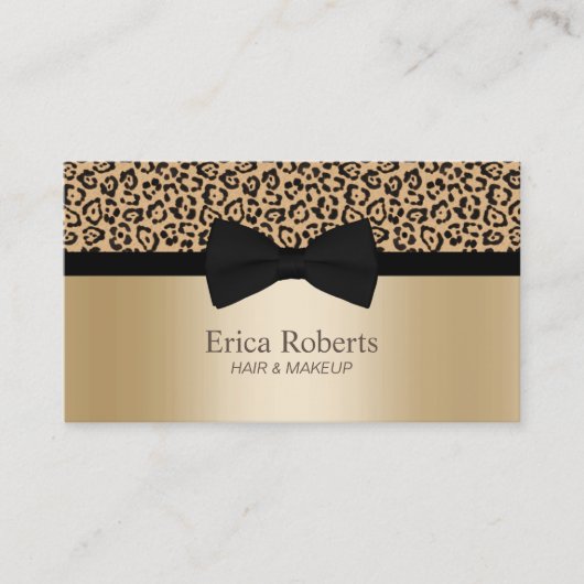 メイクアップ&美容師クラシックボウタイ金ゴールドヒョウ 名刺 (正面)