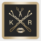 メイクアップ&美容師モダン金ゴールド美しいサロン スクエアシール (正面)