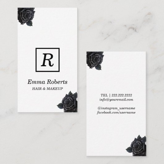 メイクアップ&美容師モノグラムエレガントダークフローラ 名刺 (正面/裏面)