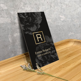 メイクアップ&美容師モノグラムエレガントダークフローラ 名刺