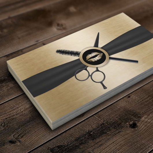 メイクアップ&美容師金ゴールドリップモダンブラック金ゴールド 名刺