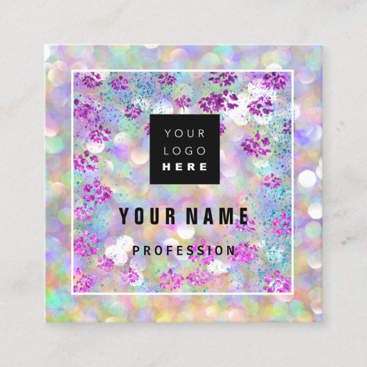 メイクアップARTISTホログラフユニーク赤面ロゴQR スクエア名刺 (正面)