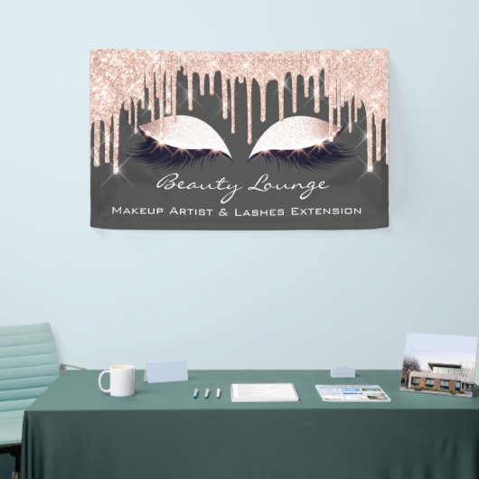 メイクアップArtistLashes拡張バラ金ゴールド灰色の目 横断幕 (トレードショー)