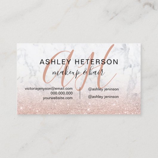 メイクアッモノグラムのプ大理石バラ金ゴールドグリッタースクリプト 名刺 (裏面)