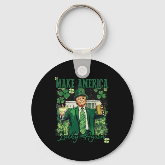 メイクアメリカラッキー再おもしろい度トランプSt patricksD キーホルダー (正面)