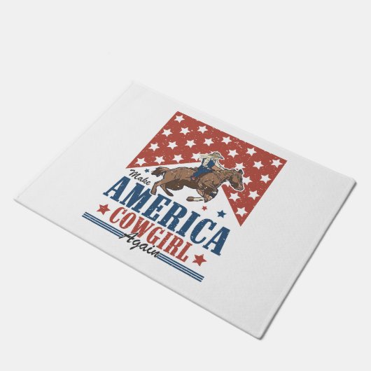 メイクアメリカ女性のカーボーイ ドアマット (アングル)