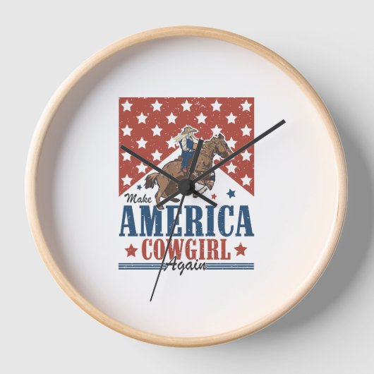 メイクアメリカ女性のカーボーイ 壁時計 (正面)
