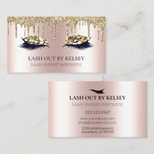 メイクアーティストが14k金ゴールドグリッターの蓋とドリップを点滅 名刺 (正面/裏面)