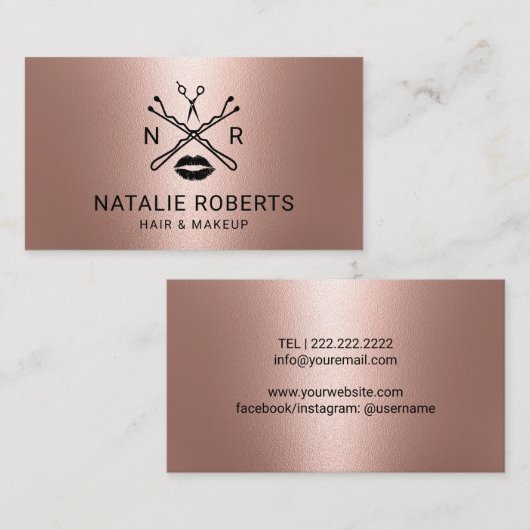 メイクアーティストヘアサロン美しいロゴバラ金ゴールド 名刺 (正面/裏面)