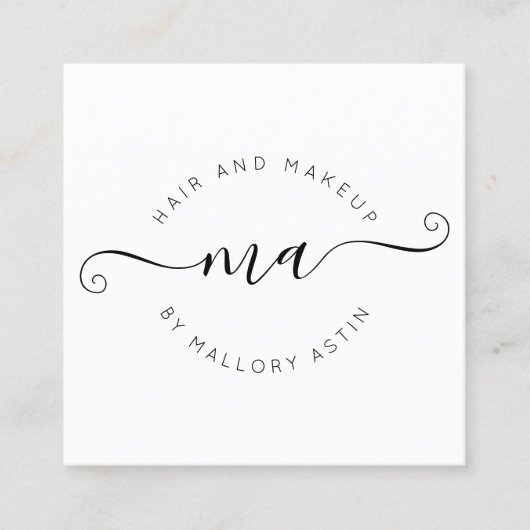 メイクイニシャルロゴモダン白黒ミニマル スクエア名刺 (正面)