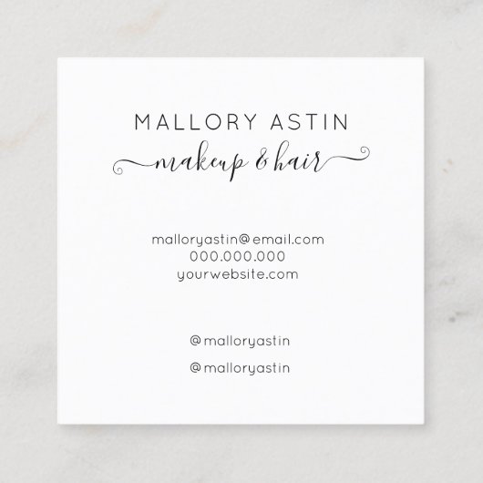 メイクイニシャルロゴモダン白黒ミニマル スクエア名刺 (裏面)