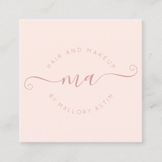 メイクイニシャルロゴモダン赤面ピンクミニマリスト スクエア名刺 (正面)