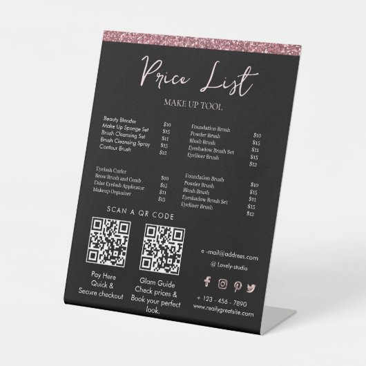 メイクエレガントアップアーティスト価格表テンプレート | ビューティー 台座サイン (正面)