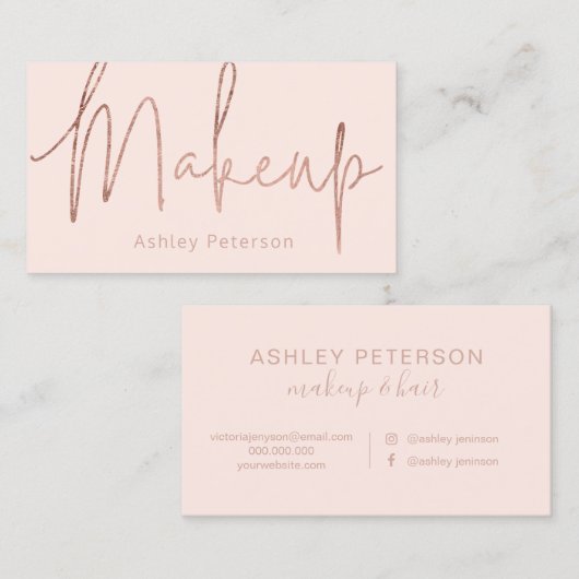 メイクエレガントタイポグラフィバラ金ゴールド赤面ピンク 名刺 (正面/裏面)