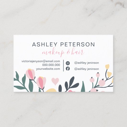 メイクエレガントタイポグラフィパステルフローラブーケ 名刺 (裏面)