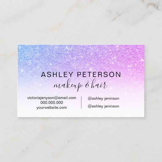 メイクエレガントタイポグラフィピンク青パープルグリッター 名刺 (裏面)