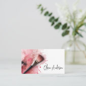 メイクエレガントブラシ及び抽象芸術ピンクの水色 名刺 (スタンド正面)