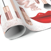 メイクガーリーアップリップアイズパターンバラ金ゴールド ラッピングペーパー (ロールコーナー)