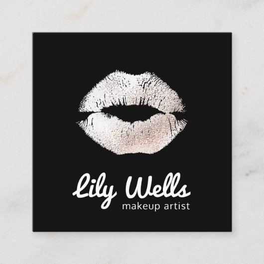 メイククールアップアーティストシルバーキスをするリップブラック スクエア名刺 (正面)