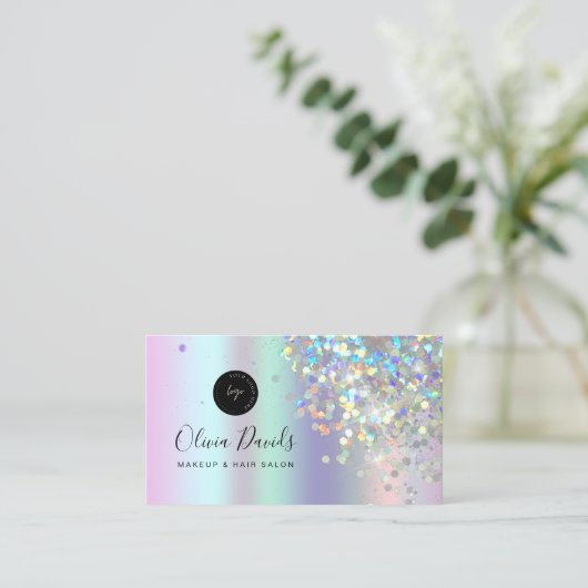 メイクサロンホログラフィックグリッター&QRコードホロ 名刺 (スタンド正面)