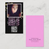 メイクサロンQRコードピンクブラックグリッター写真 名刺 (正面/裏面)