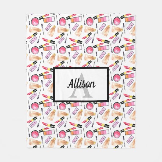 メイクシックガーリーモノグラムかわいい口紅のつめ フリースブランケット (正面)