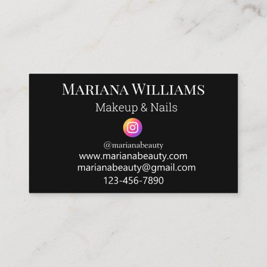 メイクスタイリッシュアップと爪、 ネイル4枚コラージュ黒 名刺 (裏面)