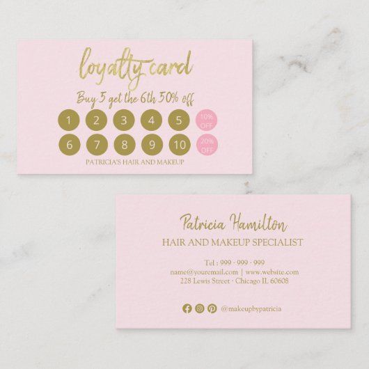 メイクスタイリッシュアップアーティストヘアサロン10ロイヤリティカード 名刺 (正面/裏面)