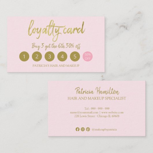 メイクスタイリッシュアップアーティストヘアサロン5ロイヤリティカード 名刺 (正面/裏面)
