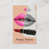 メイクスタイリッシュアップアーティストCollageフォトリップピンクローズ 名刺 (正面)
