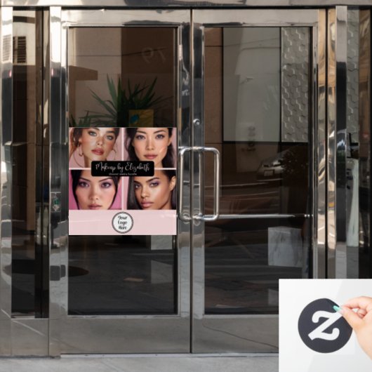 メイクスタジオ ブラッシュピンク スクリプト 4 フォト あなたのロゴ ウィンドウサイン (オフィスドア)