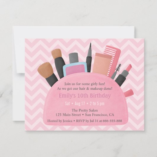 メイクポーチガールズバースデーパーティー招待状 招待状 (正面)