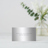 メイクモダンアシンプルシルバーグレー金属箔 名刺 (スタンド正面)