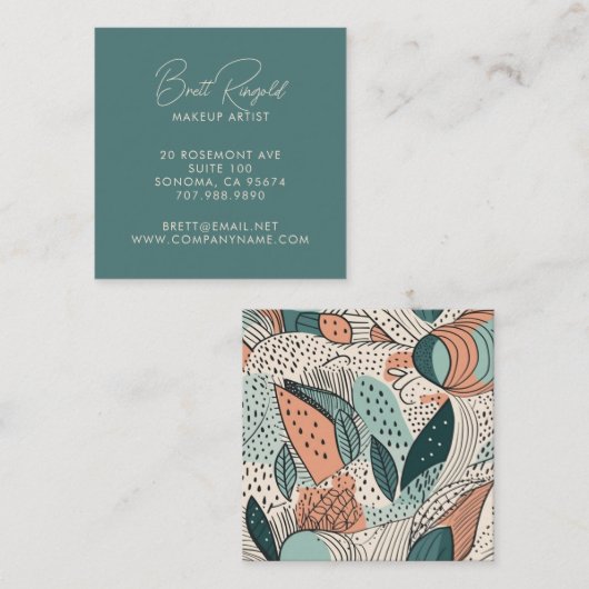 メイクモダンアップアーティストサーモングリーン抽象芸術シェイプ スクエア名刺 (正面/裏面)